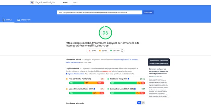Capture Page Speed Insights audit seo site web