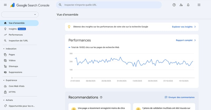 Capture analyse performances site web search console