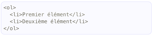 balise ol liste numérotée html