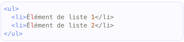 balise ul liste à puce langage html