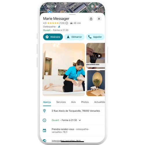 fiche d'établissement google professionnel de la santé