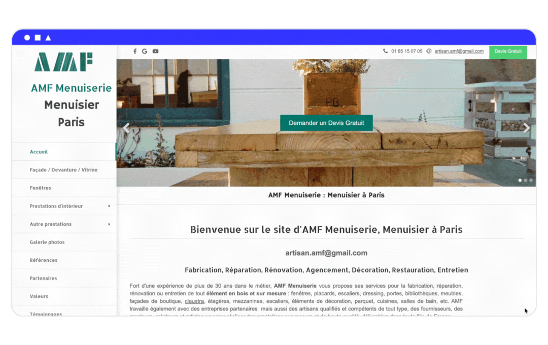Exemple site internet d'artisan amf menuiserie laptop