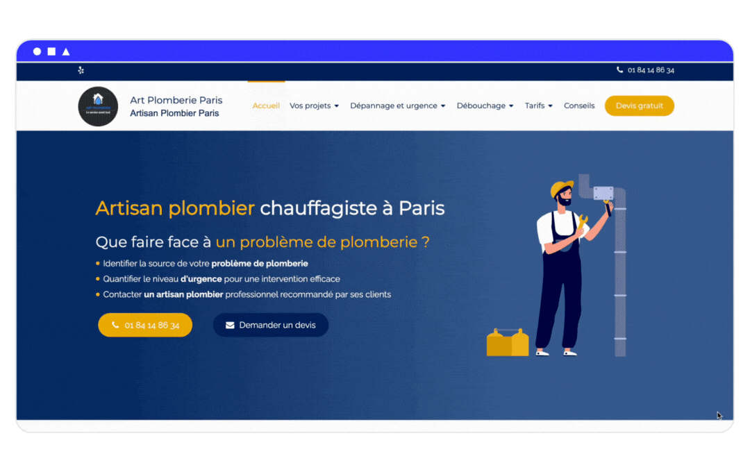 Capture site internet art plomberie paris exemple artisan