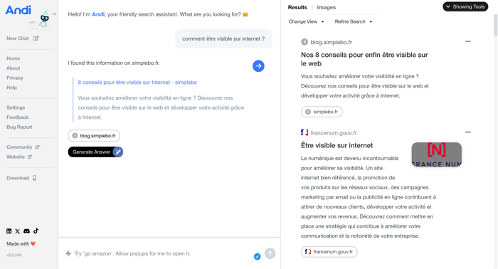 moteur de recherche IA Andi Search