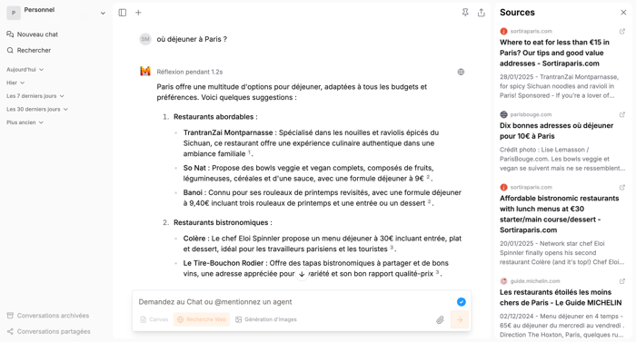 Mistral AI fonctionnalité "Recherche web" moteur IA