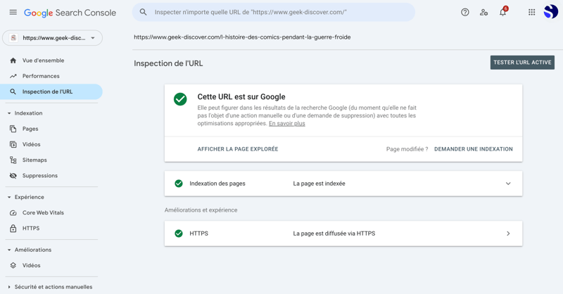 outil google search console inspection url