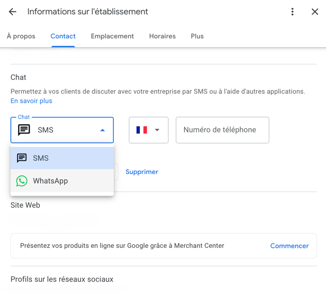 ajout whatsapp sur fiche google my business