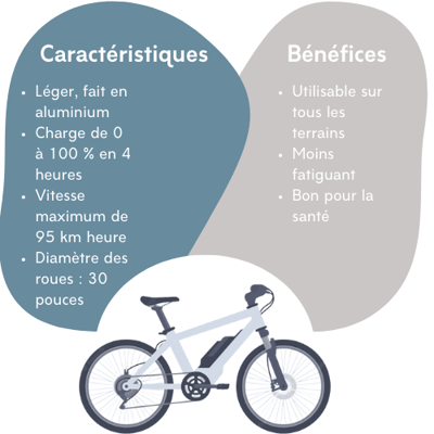 Schema : exemple de bénéfices du vélo électrique 