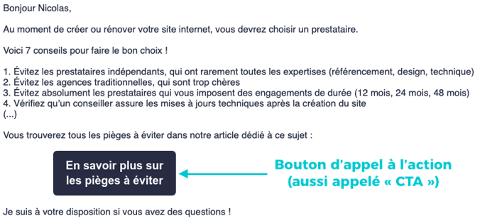 email newsletter avec CTA bouton action