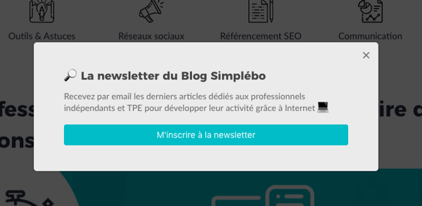 Popup formulaire email newsletter efficace blog