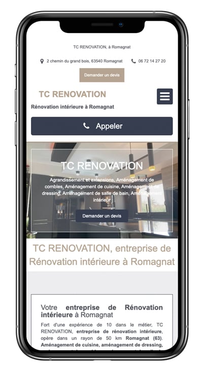 Exemple site internet artisan TC Renovation mobile
